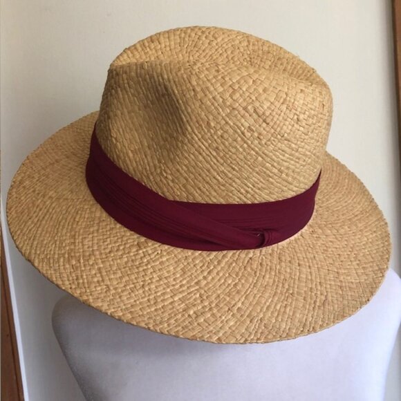 MADCAPS Paris New York Cranberry Band Straw Fedora Hat Vintage - Picture 1 of 16